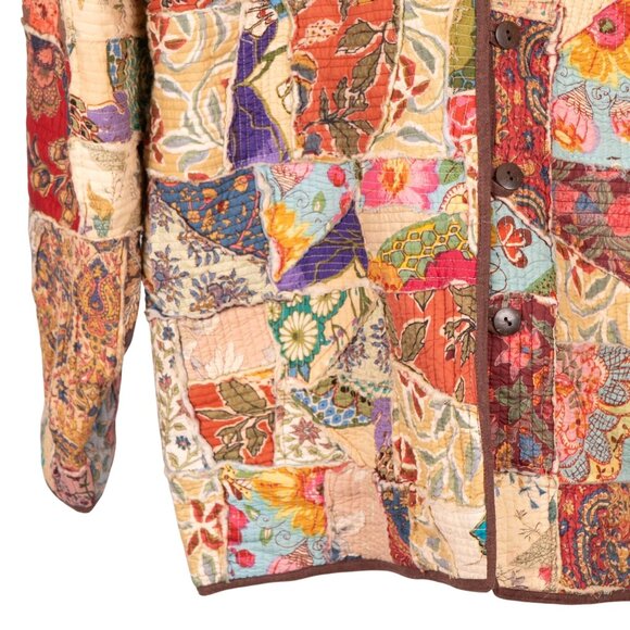 Patchwork Kantha Jacket XL Floral Boho Peasant Festival Long Layering Earthy - Picture 4 of 6